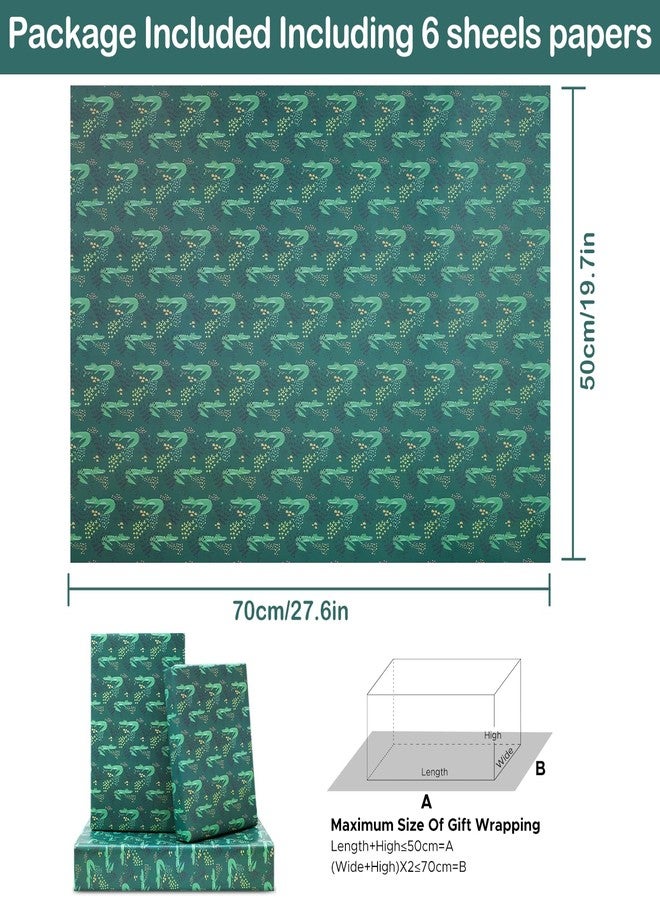 AirCool Crocodile Wrapping Paper for Boys Girls Kids, 6 Sheets Green Alligator Wrap Paper 20 x 28 inches Per Sheet, Tropical Rainforest Animals Crocodile Jungle Gift Paper for Birthday Baby Shower Party - Image 2